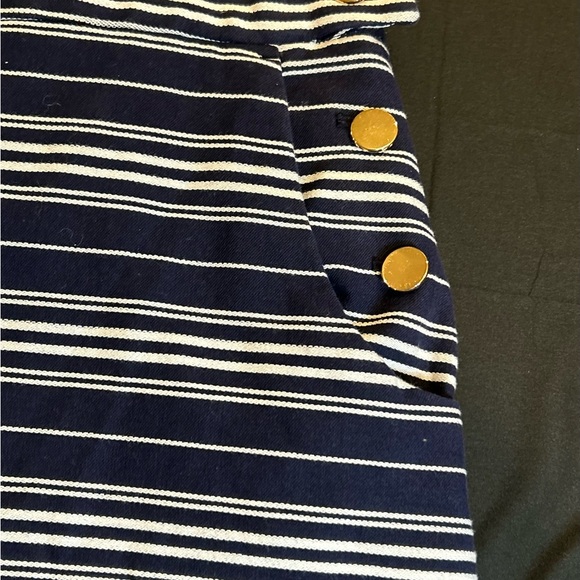 LOFT Navy and White Striped Mini Skirt with Gold Buttons - Picture 2 of 5